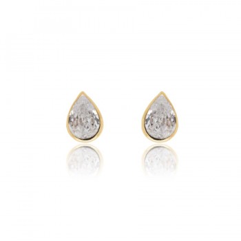 9ct Gold Solitaire Pear cut Bezel stud earrings