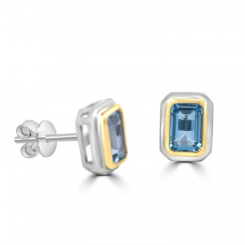 9ct Two Tone Gold Blue Topaz stud earrings