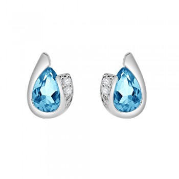 9ct White Gold Pear Blue Topaz & Diamond Stud Earrings