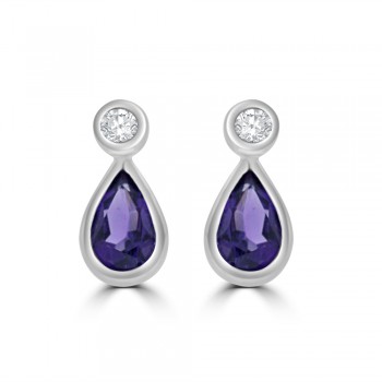 9ct White Gold Amethyst & Diamond Pear Stud Earrings