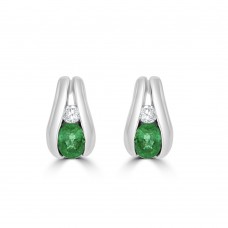 9ct White Gold Emerald & Diamond Channel stud Earrings