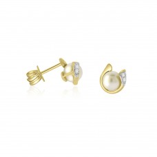 9ct Gold Pearl & Diamond Stud Earrings