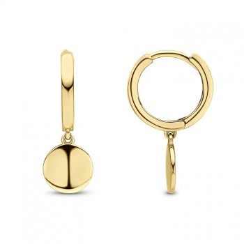 9ct Gold Huggy Hoop Disc Dropper earrings