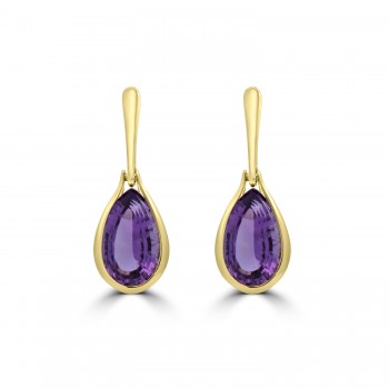 9ct Gold Amethyst Pear Drop Earrings