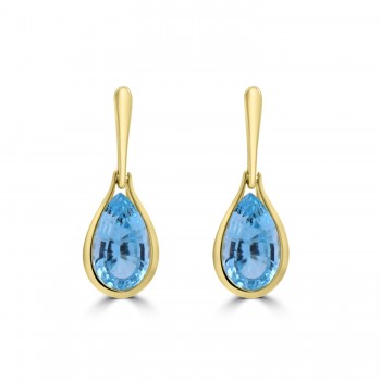 9ct Gold Blue Topaz Pear drop earrings