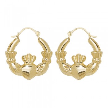 9ct Gold Claddagh Creole hoop earrings
