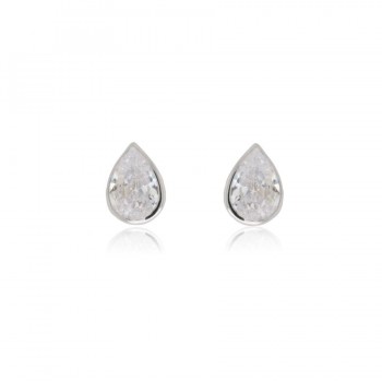 9ct White Gold Pear cut Solitaire Bezel Stud earrings