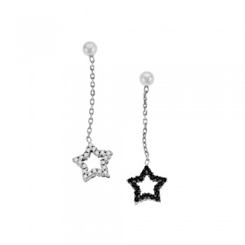 9ct White Gold Black & White CZ Star Drop Earrings