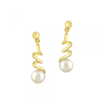 9ct Gold Pearl Spiral Drop Earrings