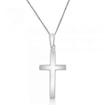 9ct White Gold Lined Cross Pendant