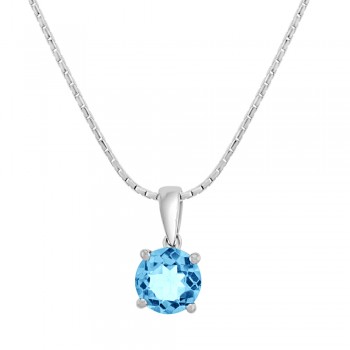 9ct White Gold Round Blue Topaz Pendant