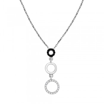 9ct White Gold Black & White Cubic Zirconia Pendant Chain