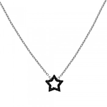 9ct White Gold Black & White Cubic Zirconia Star Pendant Chain