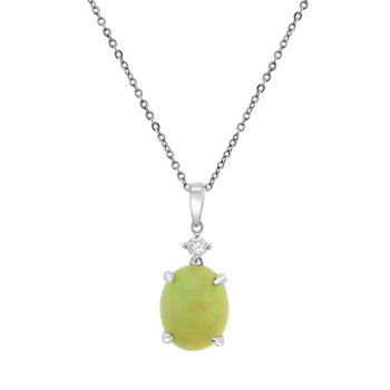 9ct White Gold Opal & Diamond Pendant Chain