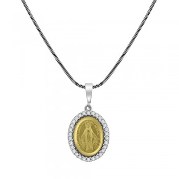 9ct Yellow & White Gold Cubic Zirconia Miraculous Medal Pendant