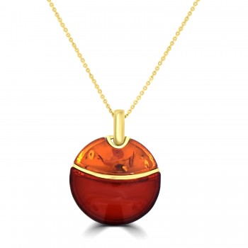 9ct Gold Amber and Garnet Round Pendant chain