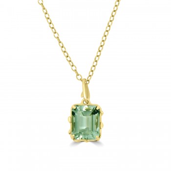 9ct Gold Green Amethyst Emerald cut pendant