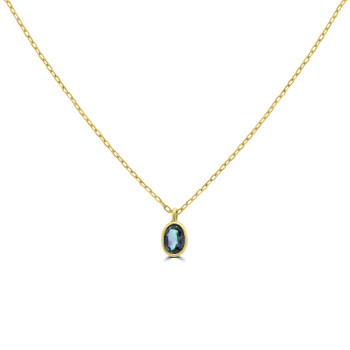 9ct Gold Green Sapphire rubover Solitaire pendant chain