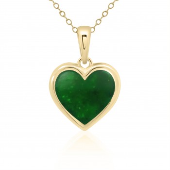9ct Gold Crushed Emerald Heart Pendant chain