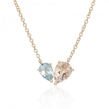 9ct Gold Aquamarine and Morganiste Pear Toi et Moi necklet
