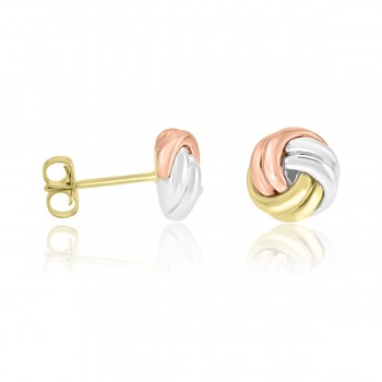 9ct Three Tone Gold Knot Stud Earrings