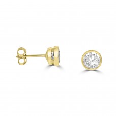 9ct Gold Solitaire Cubic Zirconia Rubover Stud Earrings