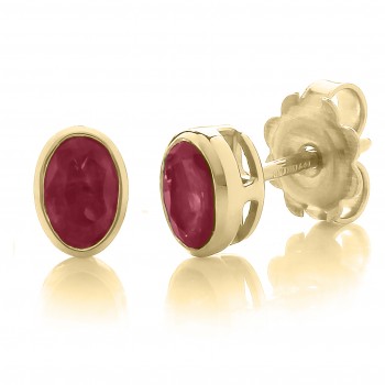 9ct Gold Oval Ruby Rubover Stud earrings
