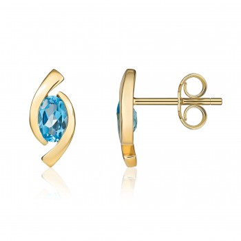 9ct Gold Blue Topaz Eye stud earrings