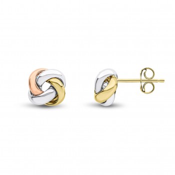 9ct Gold Three Tone Knot stud earring