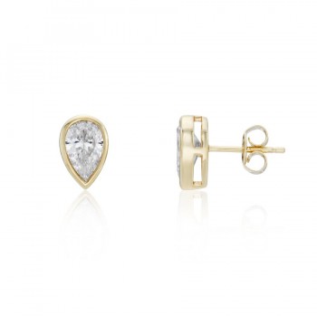 9ct Gold Pear cut Solitaire Bezel stud earrings