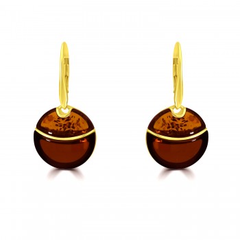 9ct Gold Amber and Garnet round drop earrings