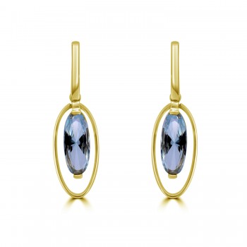 9ct Gold Long Oval Blue Topaz Drop earrings