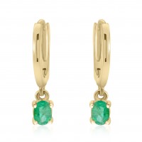 9ct Gold Emerald Droplet Hoop