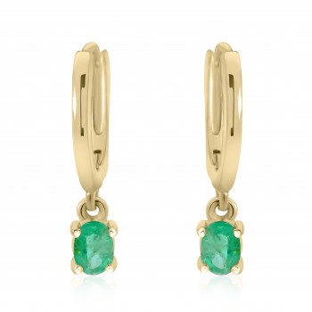 9ct Gold Emerald Droplet Hoop