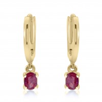 9ct Gold Ruby Droplet Hoop