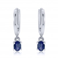 9ct White Gold Sapphire Droplet Hoop