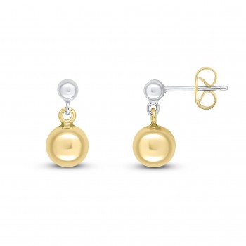 9ct Gold Two Tone Bead Dropper earrings