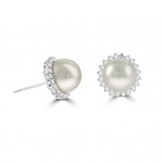 18ct White Gold South Sea Pearl and Diamond stud earrings