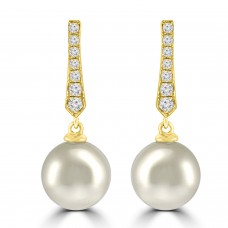 18ct Gold Akoya Pearl and Diamond Drop Earrings