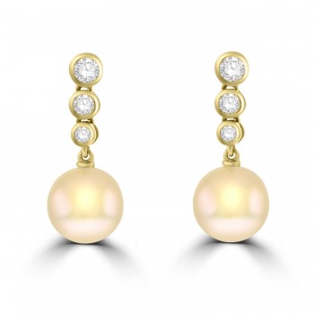 18ct Gold Cultured Pearl Diamond Drop Earringss