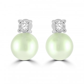 18ct White Gold Akoya Pearl and Diamond stud earrings