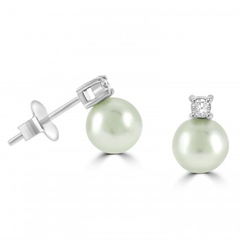 18ct White Gold Akoya Pearl and Diamond stud earrings