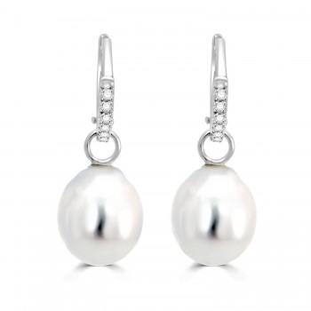 18ct White Gold Diamond Hoop Pearl drops earrings