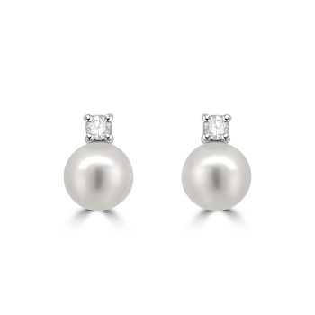 18ct White Gold Akoya Pearl and Diamond stud earring