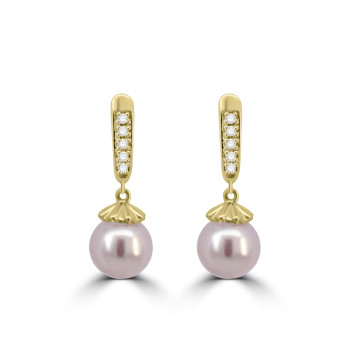9ct Gold Pave Diamond Cultured Pearl drop earrings