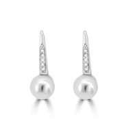 14ct White Gold Pearl and Diamond Hook Drop earrings