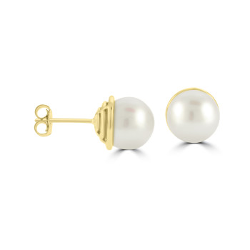9ct Gold Pearl bezel set stud earrings