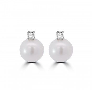 18ct White Gold Diamond and Freshwater Pearl stud earrings