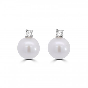 18ct White Gold Diamond and Pearl stud earrings