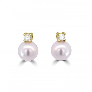 9ct Gold Freshwater Pearl and Diamond stud earrings